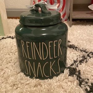 Rae Dunn Green Reindeer snacks canister